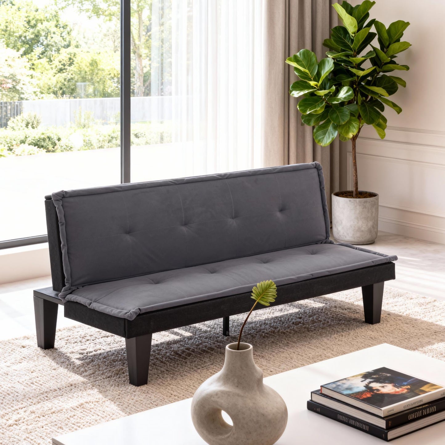 Gewnee 62.99â€Futon Sofa Bed,Folding Loveseat Recliner with 5-level Adjustment,Sleeper Sofa for Apartments,Offices or Guest Rooms.Dark Grey