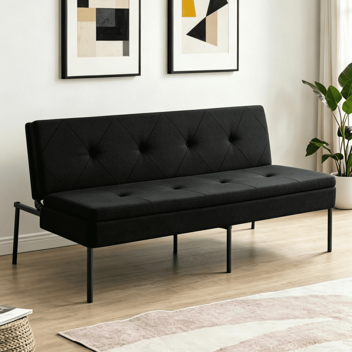 Gewnee 63.39"Futon Couches,Folding Loveseat Recliner with 5 Positions,Iron Frame,Adjustable Futon for Small Spaces,Apartments,Dorms – Easy Assembly