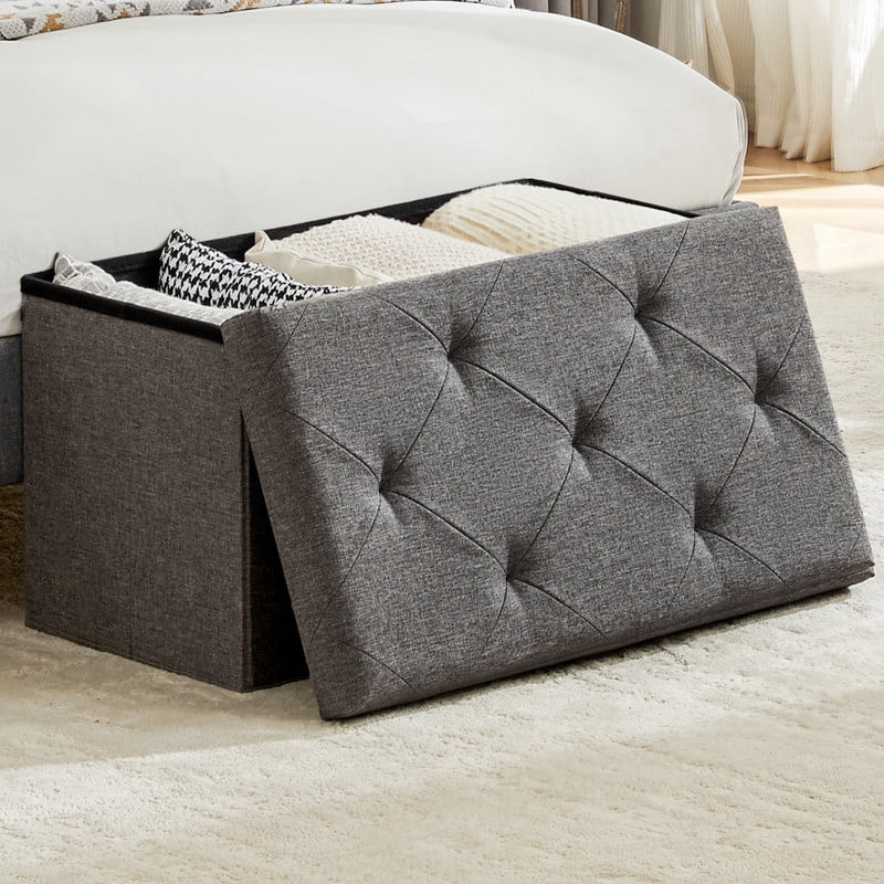GIANNA 30 Inches Folding Storage Ottoman Bench, Storage Chest, Foot Rest Stool, Bedroom Bench with Storage, Holds up to 660 lb,Gray