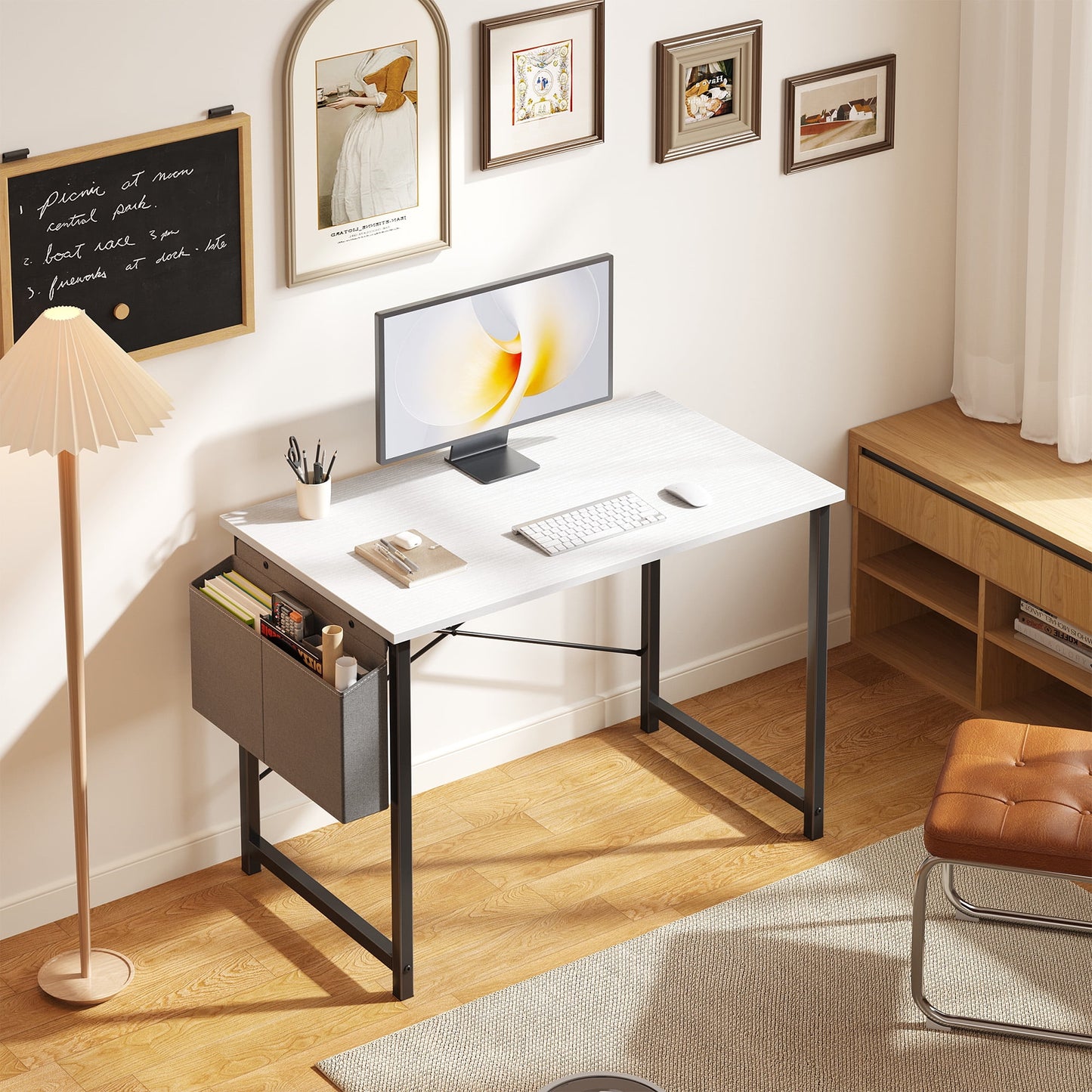 Gianna 31" Computer Desk with Metal Frame, Waterproof Surface and Storage Bag – Perfect for Office Use, White