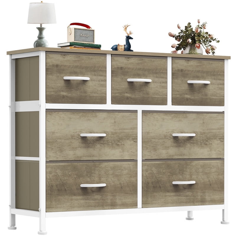 Gianna Chest of Drawers with 7 Fabric Drawers, Drawer Cabinet, Organization Furniture for Kitchen, Office, Hallway, Oak