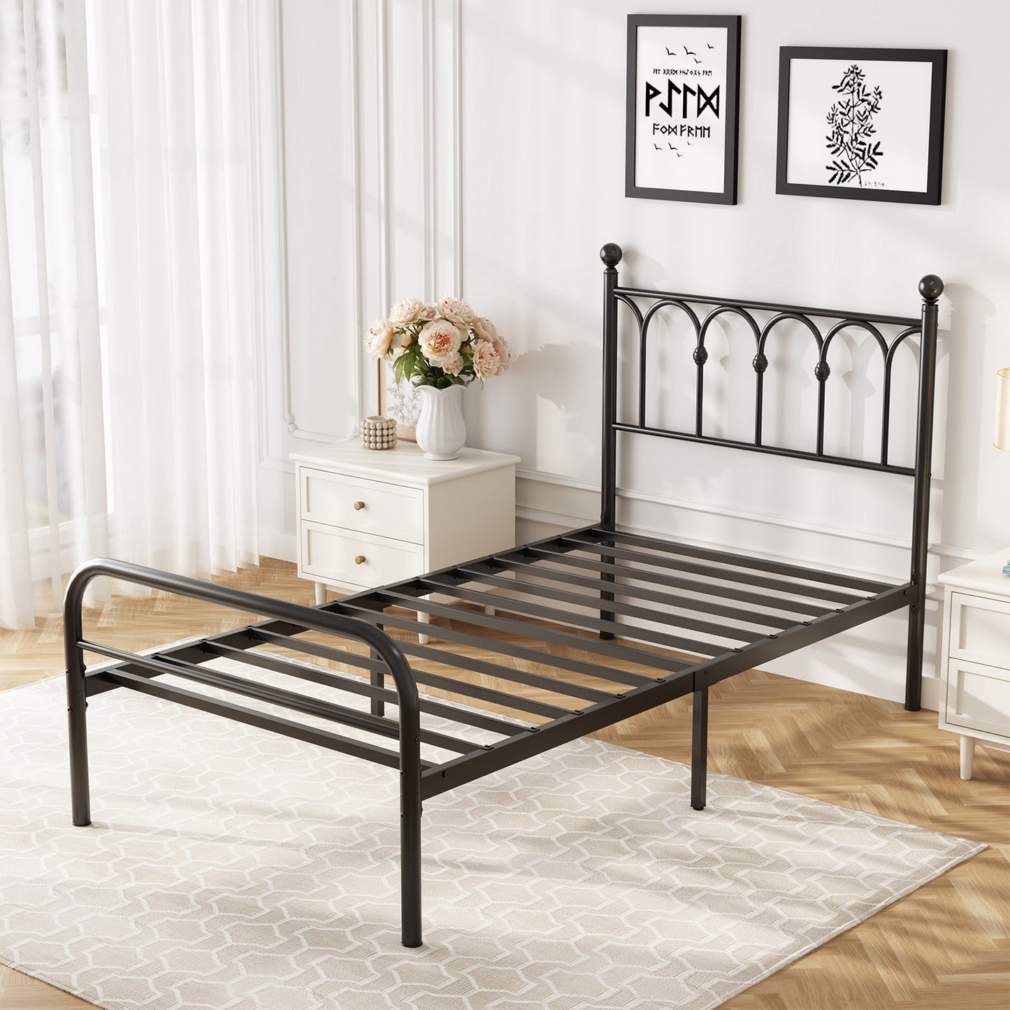 Gianna Base de Cama Twin de Plataforma de Metal con Soporte de Listones de Acero, Almacenamiento Debajo de la Cama, No Se Necesita Box Spring, Fácil de Ensamblar