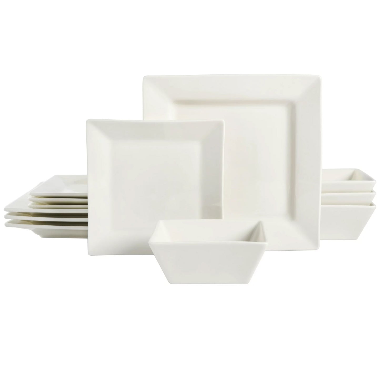 Gibson Everyday Juego de Vajilla Cuadrada RÃgida de Cerámica Fina de 12 Piezas en Blanco
