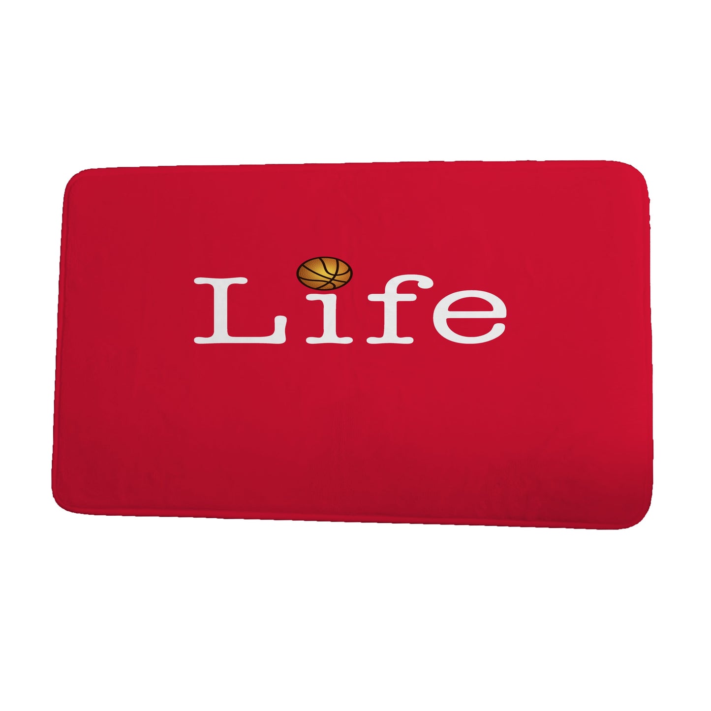 Goals, Gourds, and Gatherings Life + Ball Red Word Print Bath Mat