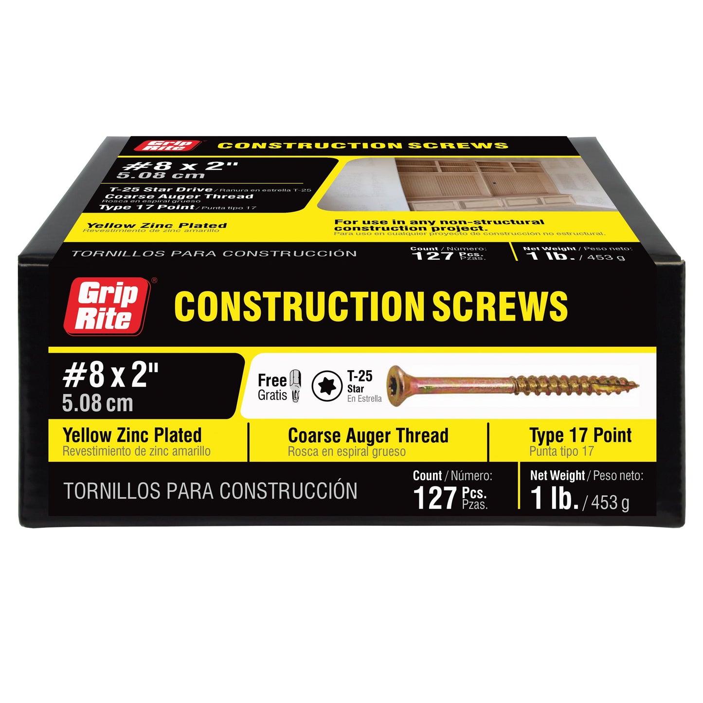 Grip-Rite #8 X 2 in. Tornillo de Madera Dorado para Construcción en Forma de Estrella 1 lb.