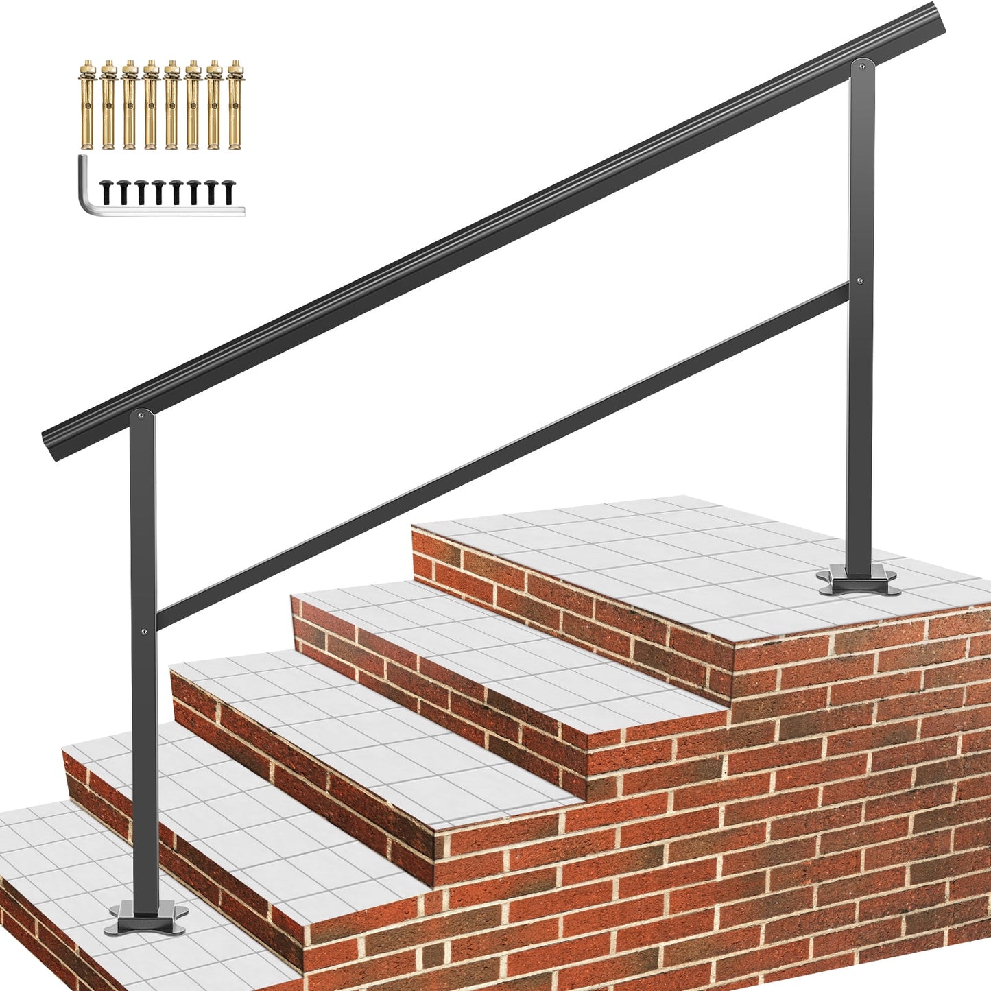 VEVOR 2-3 Steps Outdoor Handrail Range from 0 to 50°, 165 LBS Load Handrail Outdoor Stairs Aluminum Stair Handrail 36"x 35" Outdoor Stair Railing