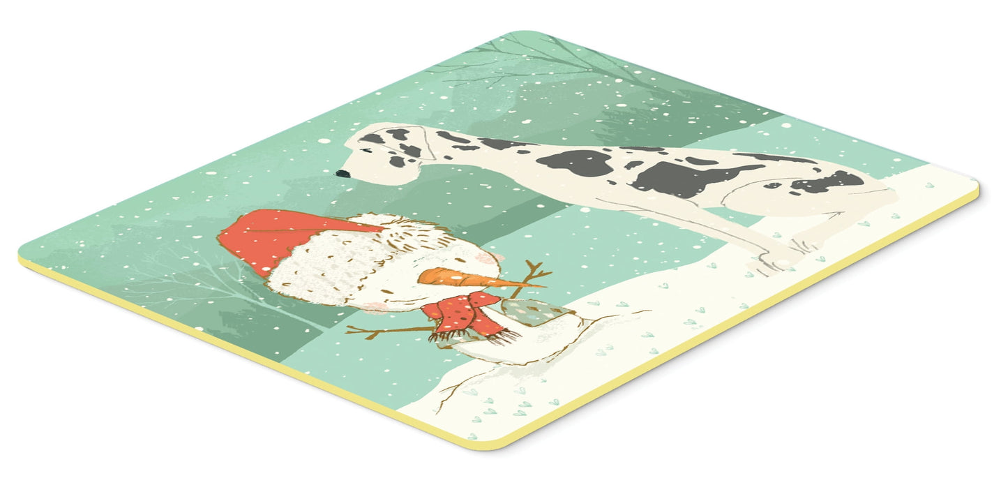 Harlequin Great Dane Tapete de Cocina O Baño de Navidad con Muñeco de Nieve 24x36