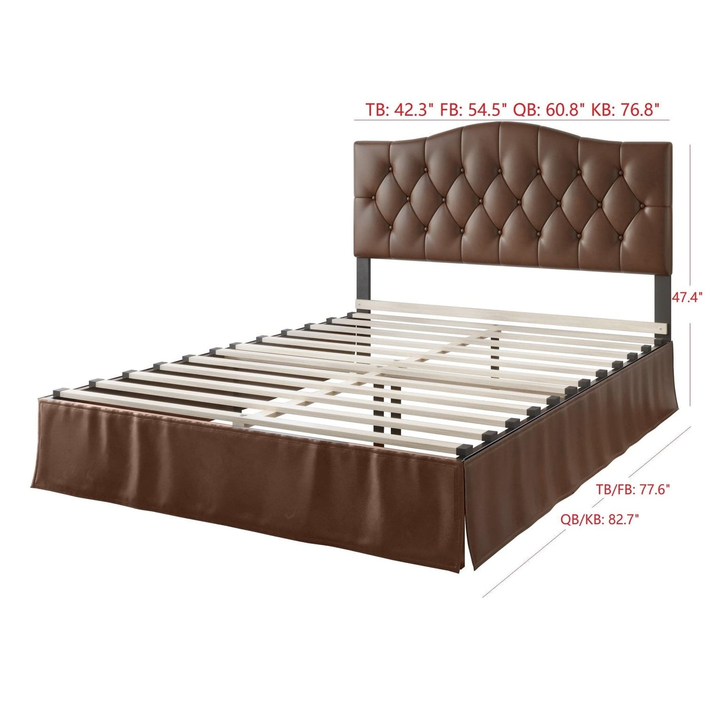 Home Design Harper Twin Tufted Upholstered Platform Bed Frame with Arched Headboard and Bed Skirt, Brown, Easy Assembly