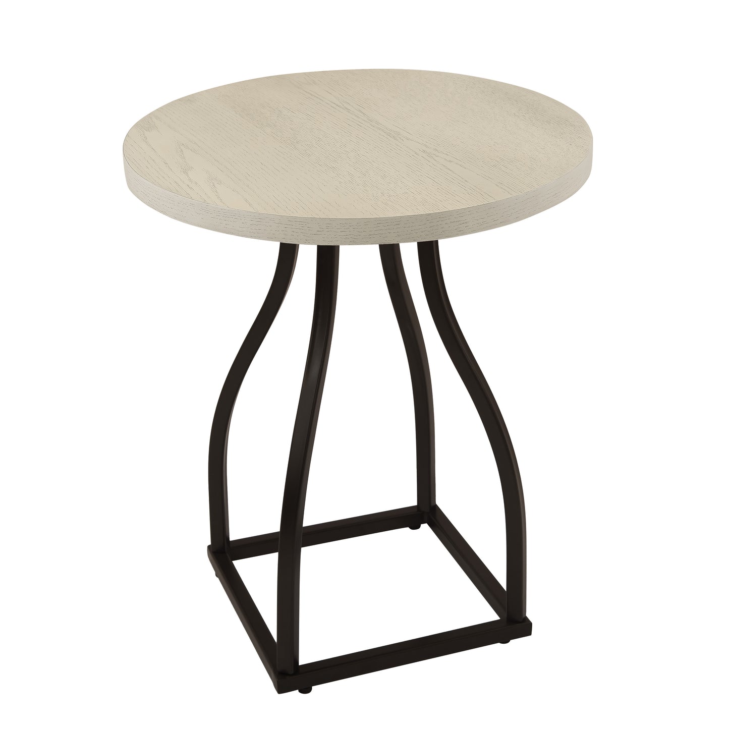HomePop Lindsay Modern Wood & Metal Round Accent End Table, Black/Whitewash