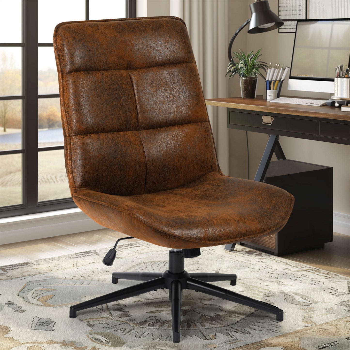 Homy Casa Silla de Escritorio de Oficina Altura Ajustable con Giro de 360°, Silla de Ocio con Respaldo Alto Inclinable de 15°, Tocador de Maquillaje, Beige
