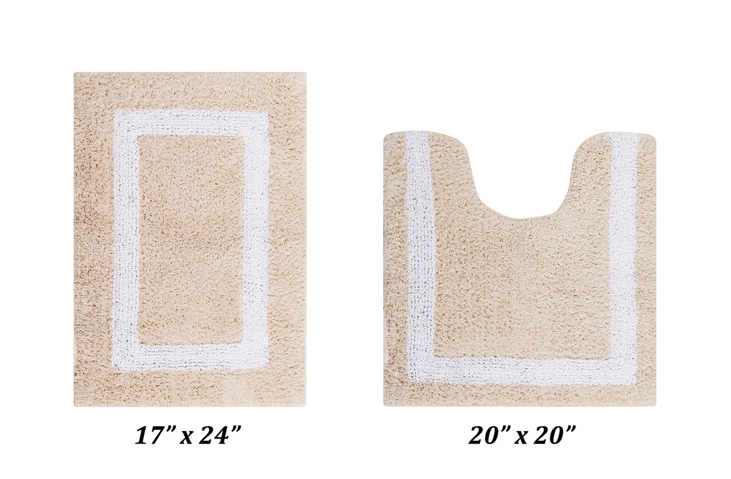 Better Trends 2 Piece Bathroom Rugs Set 100% Cotton Soft Water Absorbent Reversible Machine Washable Bathroom Floor Decor Toilet Base Contour Mat (17â€x24â€|20â€x20â€) Hotel Multi Collection - Sand/White