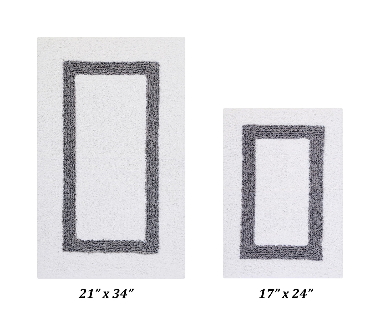 Better Trends 2 Piece Bathroom Rug Set 100% Cotton Bath Mat Extra Soft Tufted Machine Washable Water Absorbent, Reversible for Bathroom, Laundry Room (17â€x24â€|21â€x34â€) Hotel Collection - White/Gray