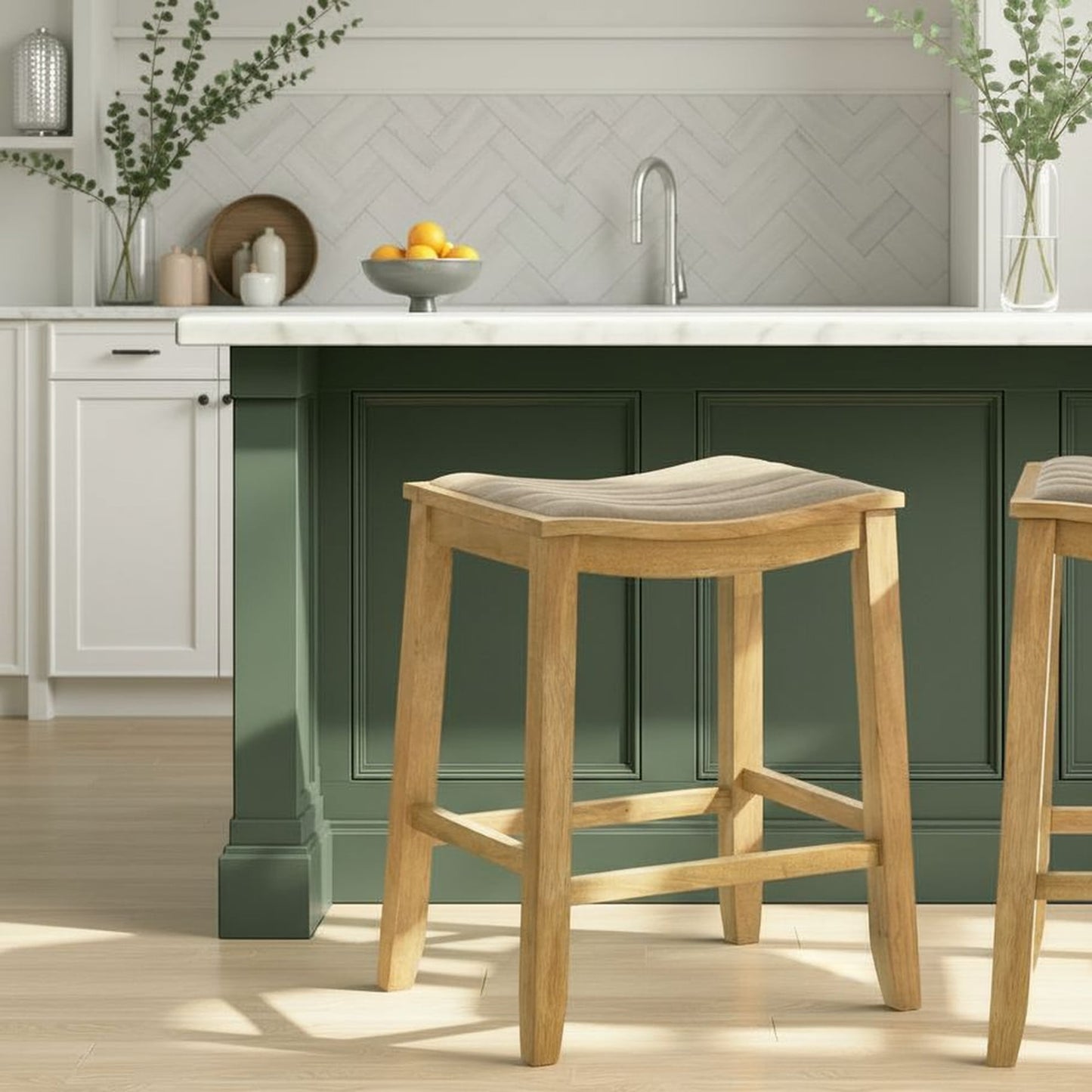Iyani Wood Counter Height Bar Stool in Amber with Twilight Taupe Seat - Set of 2