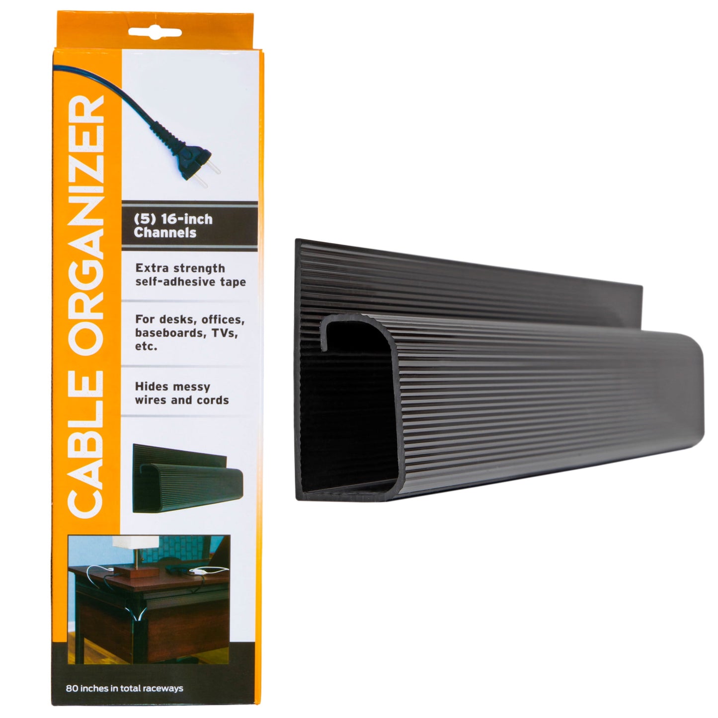 J Channel Desk Cable Organizer Kit – 10 Black Raceway Channels by Edison Supply