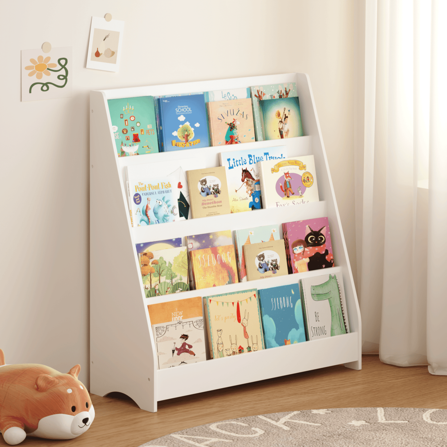 Jopath 4-Tier Kids Bookshelf,Book Display Shelve Bookcase for Bedroom,Playroom,White02