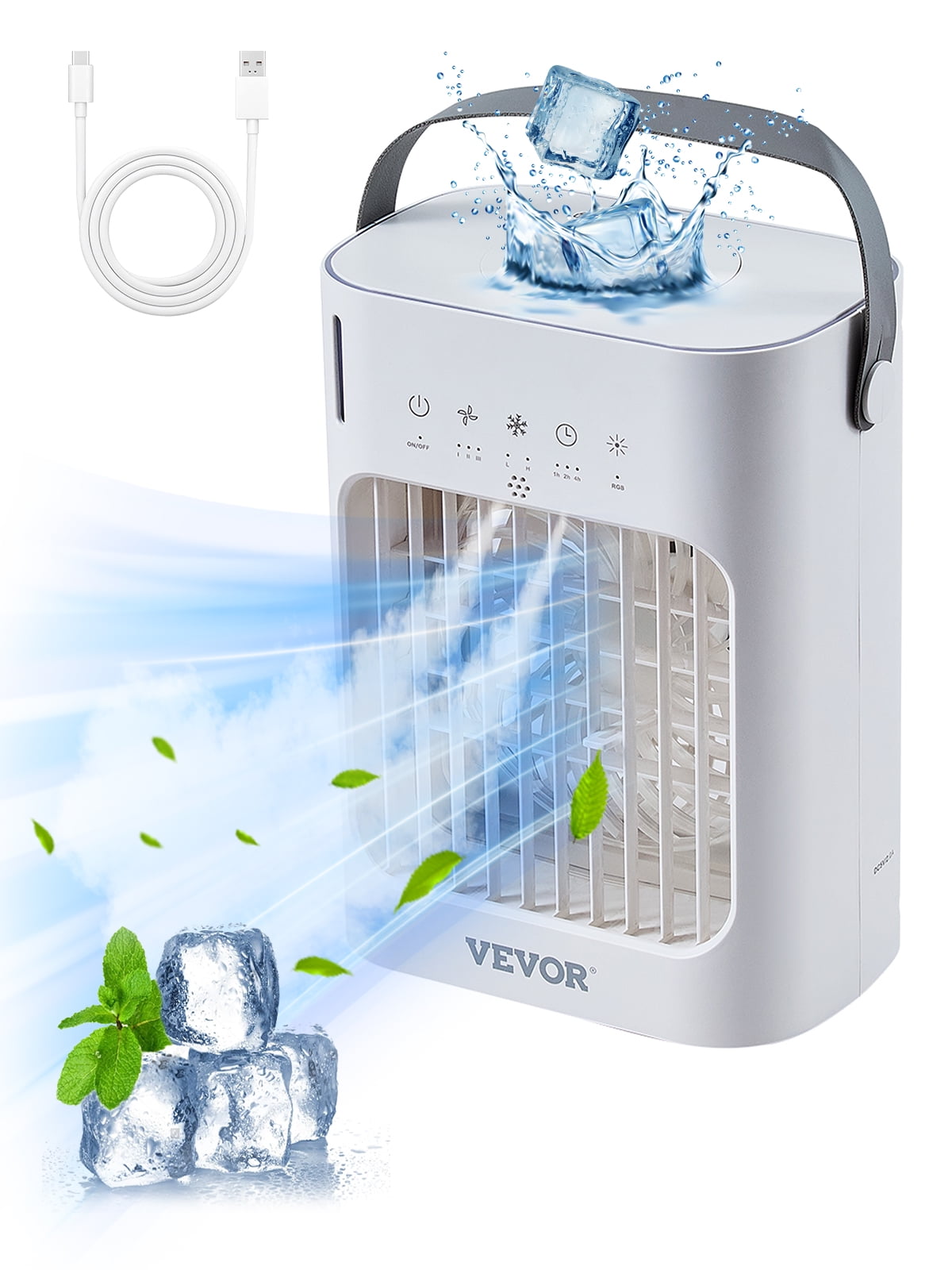 KFFKFF Portable Air Cooler 4‑in‑1 Evaporative Cooling with 3 Speeds & Timer 700ml