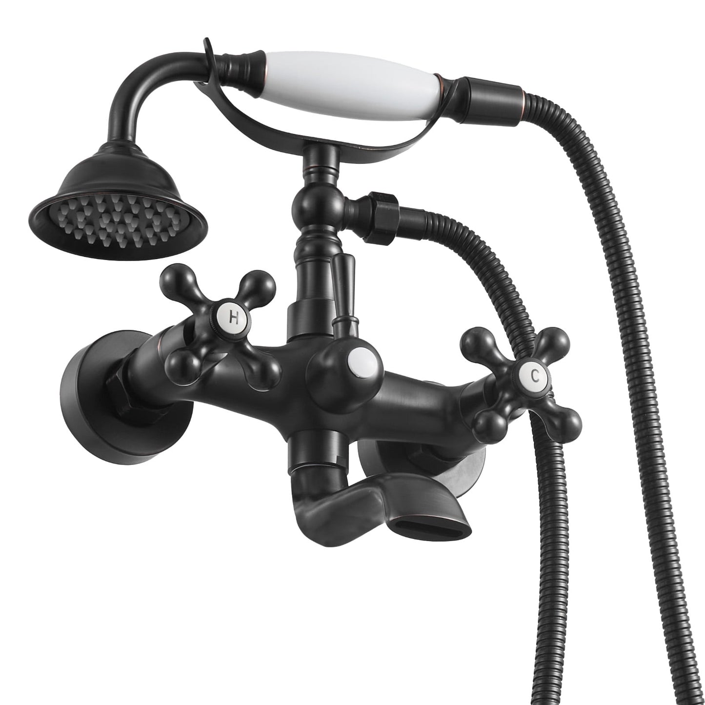 KFFKFF Wall-Mounted Clawfoot Tub Faucet with Handheld Shower, Vintage Oil-Rubbed Bronze Bathtub Filler Kit Featuring Adjustable Swing Arms and 360° Rotating Spout