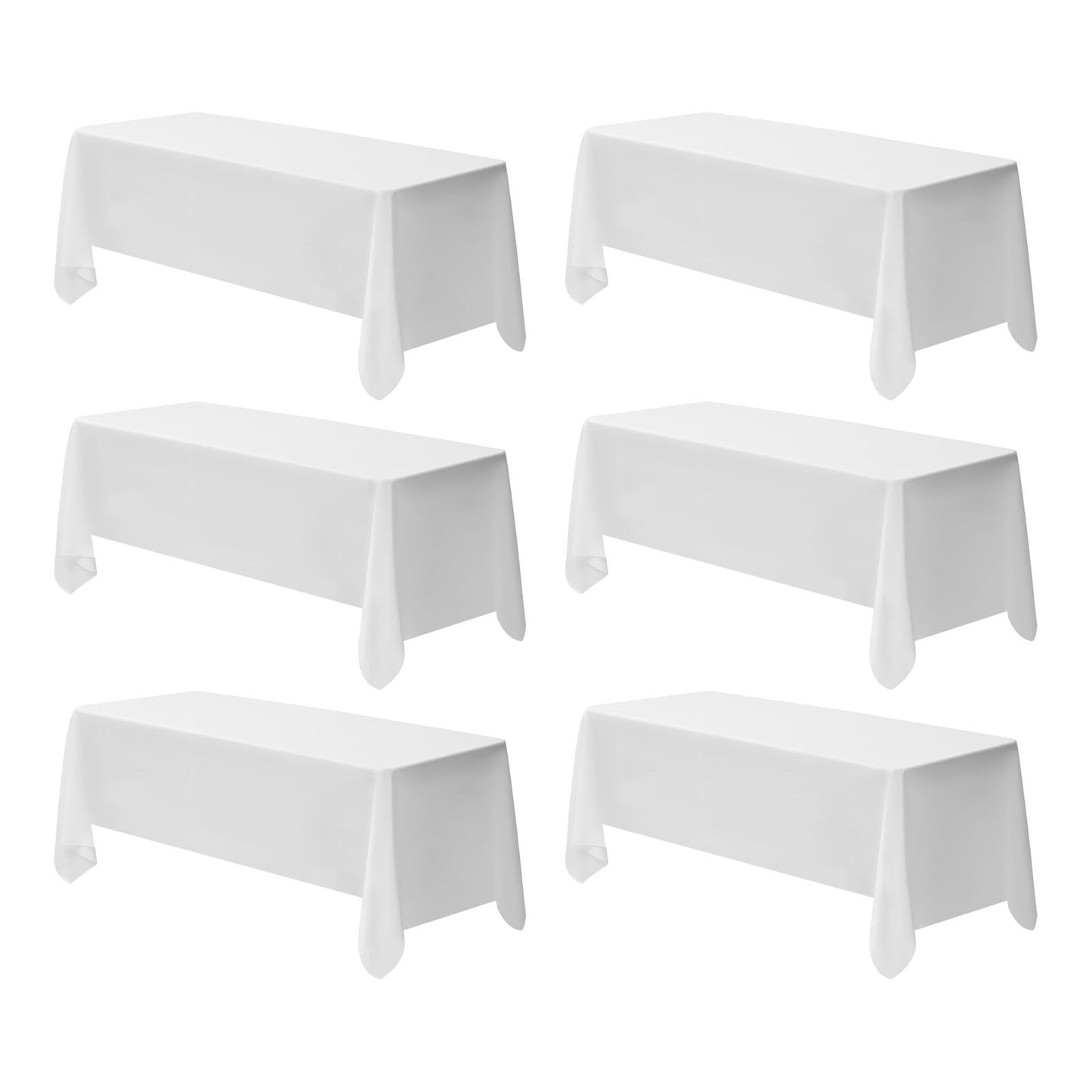 KFFKFF White Tablecloths for Rectangular Tables, 6 Pack, 70 x 120 Inches, Durable and Washable Polyester Fabric, Wrinkle-Resistant Table Covers for Events, Parties, and Banquets