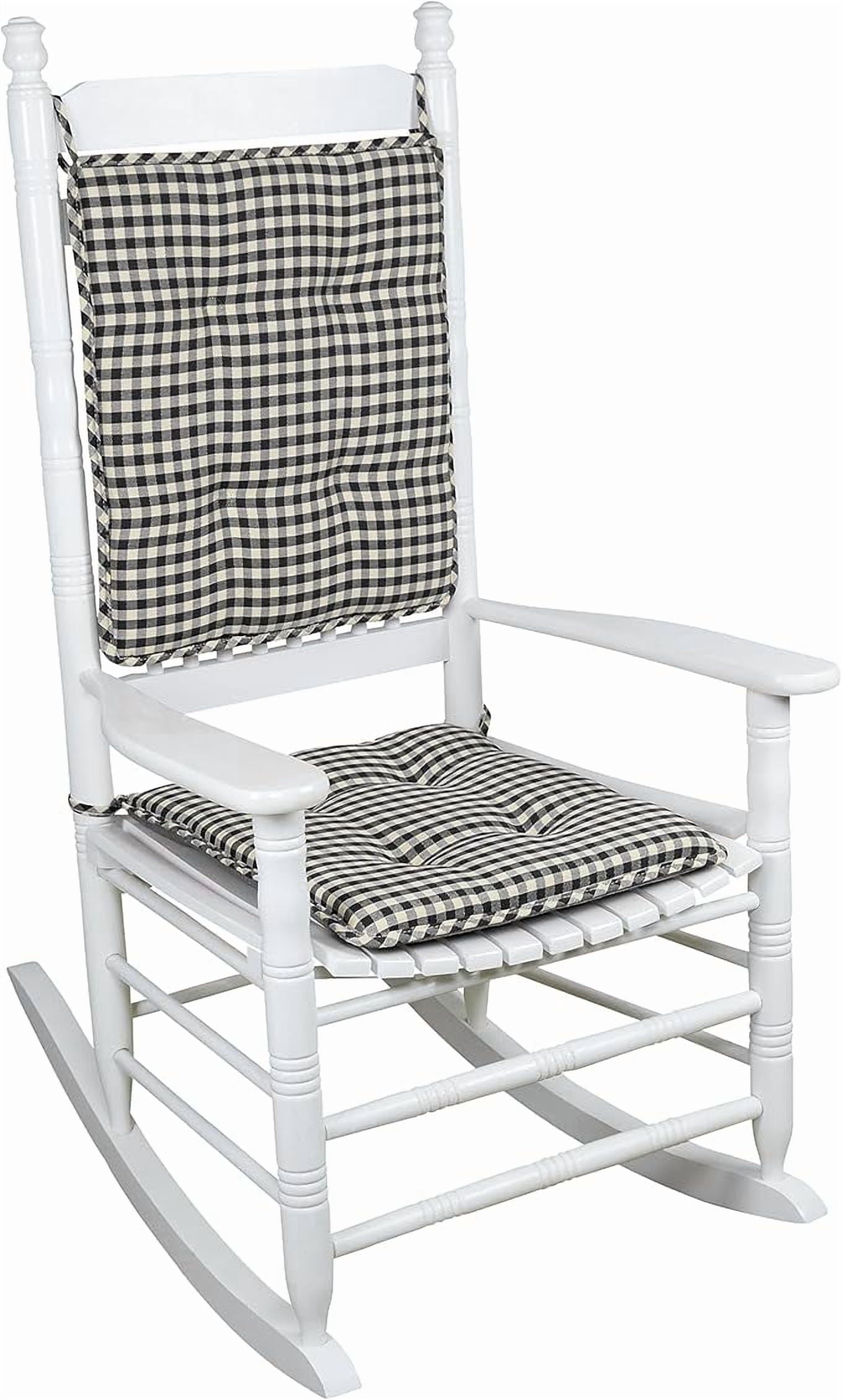 Klear Vu Porch Rocking Chair Cushions Set, Suitable for Living Room Rockers, Stylish Seat and Back Pads Include Non-Slip Bottom + Fabric Ties, 20" X 17" X 2â€, Gingham Black