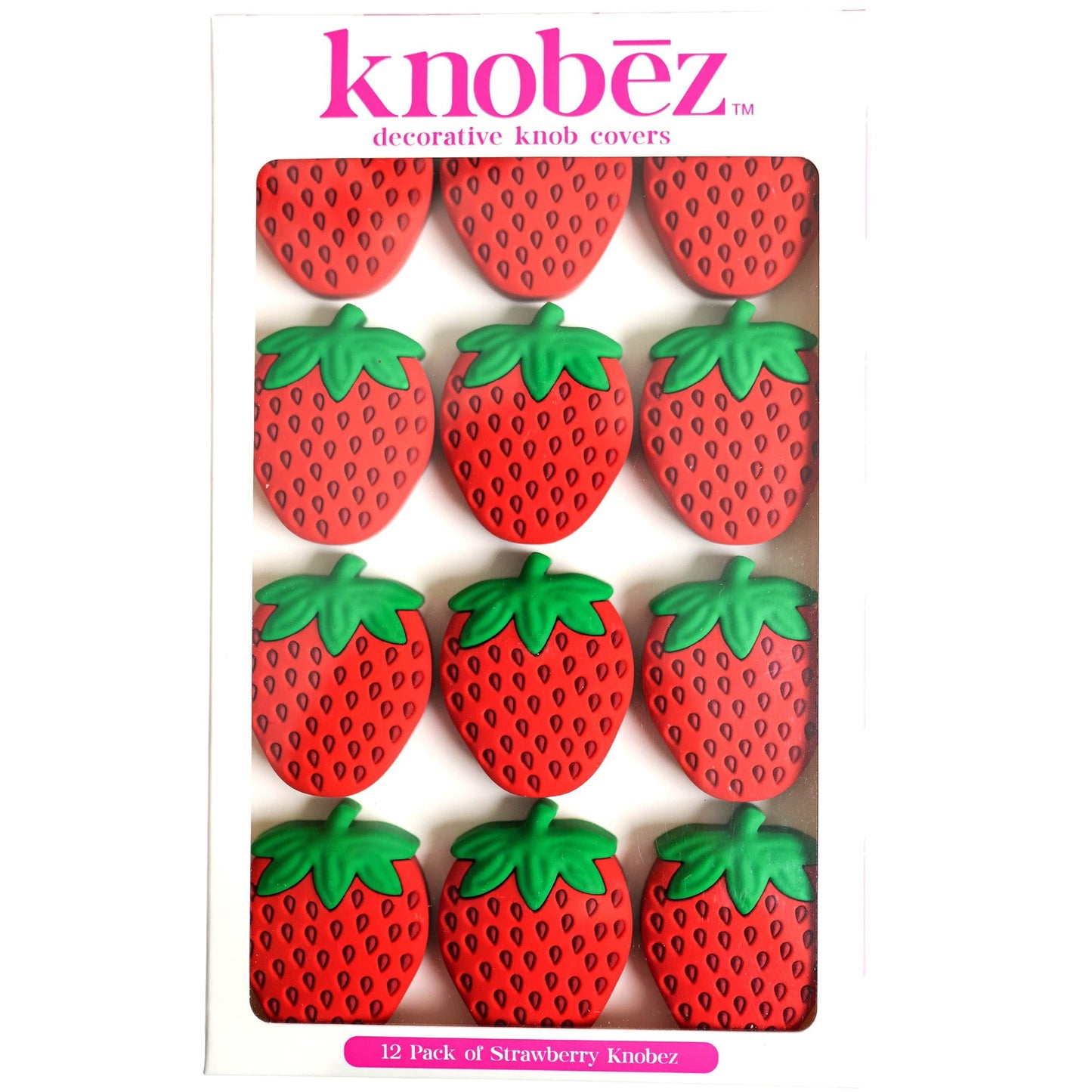 Knobēz: Decorative Knob Covers - Strawberry - 12pk - Stretch Over Hardware Decorations, Fruit Shaped, Seasonal-Summer, Kitchen-Bathroom-Dressers-Home