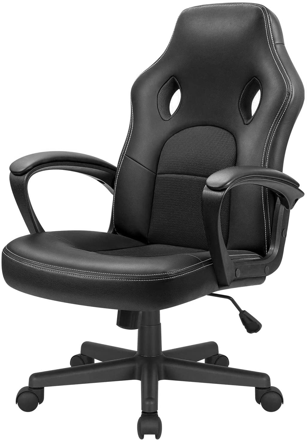 Lacoo Silla de Oficina para Juegos de Ordenador de Piel Sintética con Soporte Lumbar, Negro