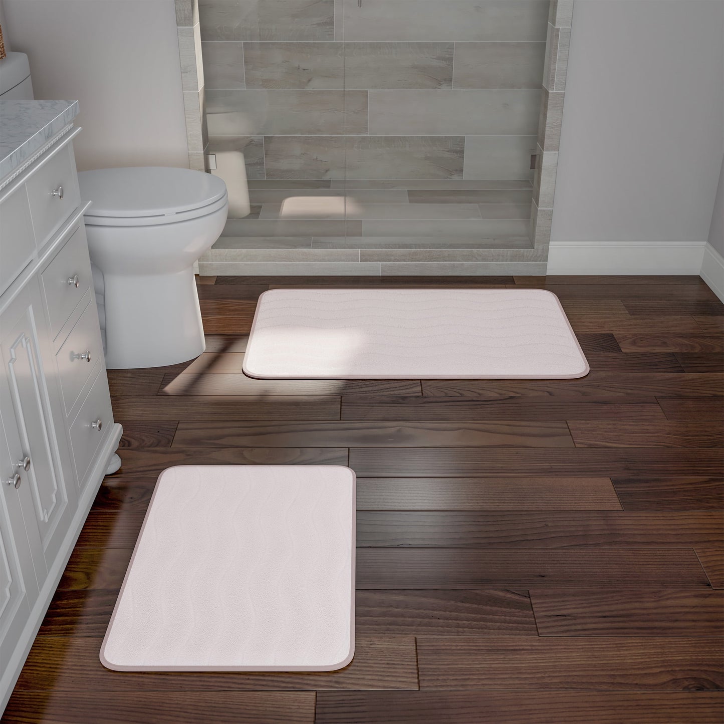 Lavish Home Set of 2 Bathroom Rugs – Non-Slip Memory Foam Bath Mats, Ivory