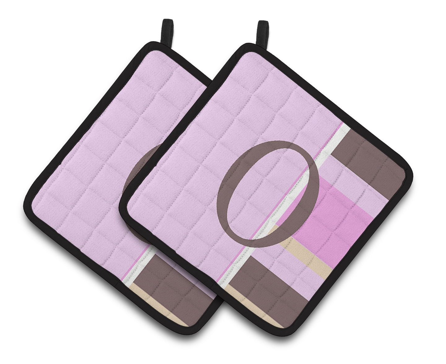 Letter O Initial Monogram - Pink Stripes Pair of Pot Holders