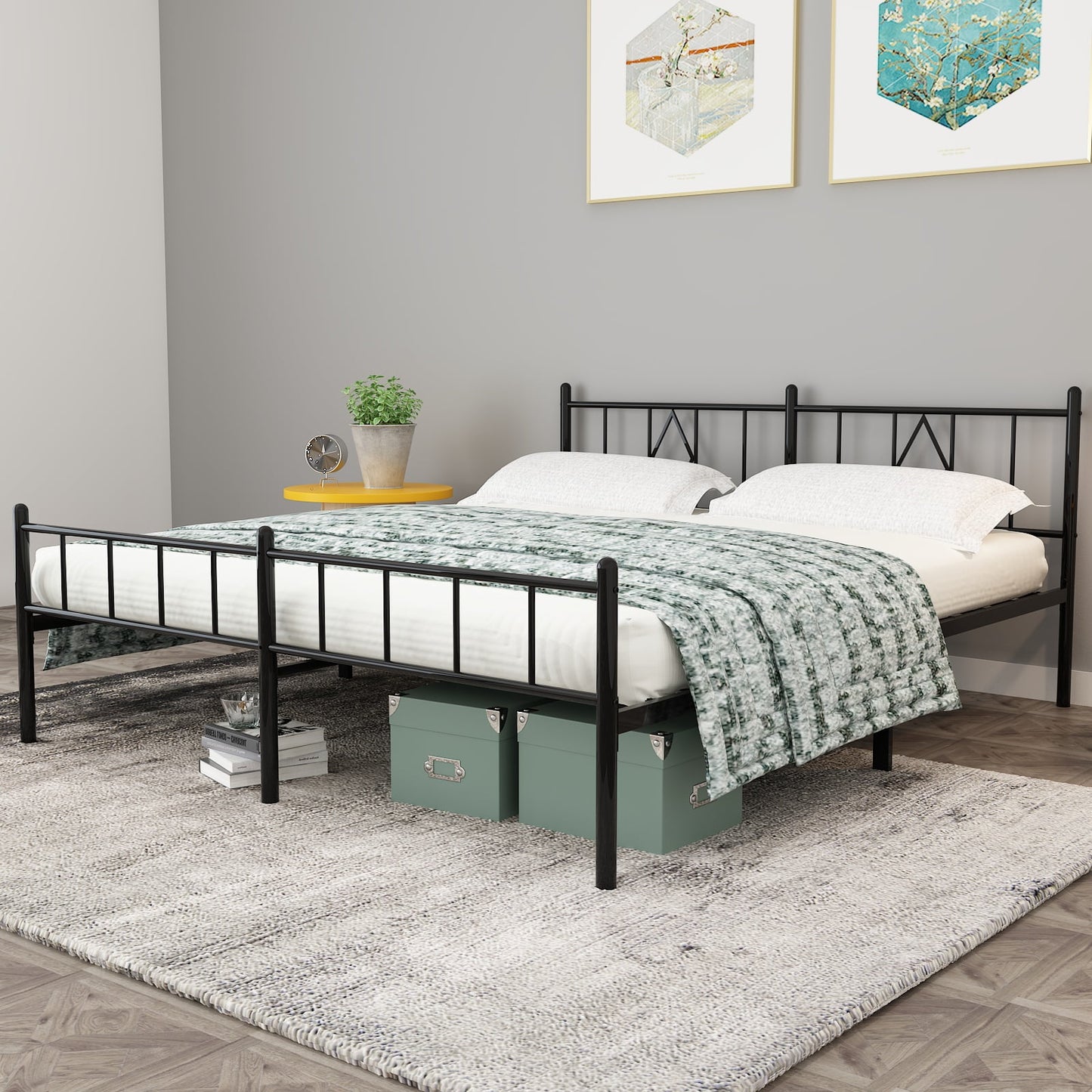 MAYEERTY 14" King Metal Bed Frame - Heavy Duty, Underbed Storage, No Box Spring, Black​