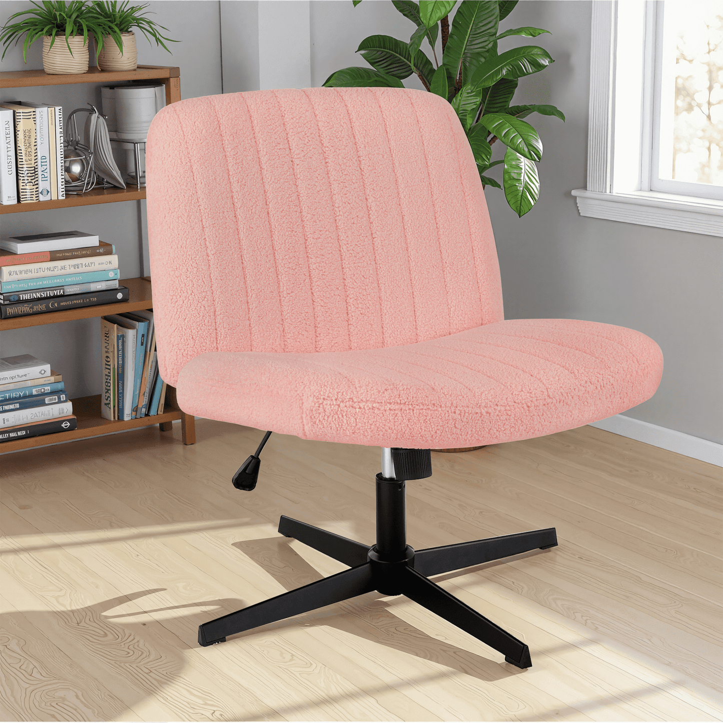 MAYEERTY Armless Criss Cross Chair Office Chair Vanity Chair for Bedroom Office,Pink