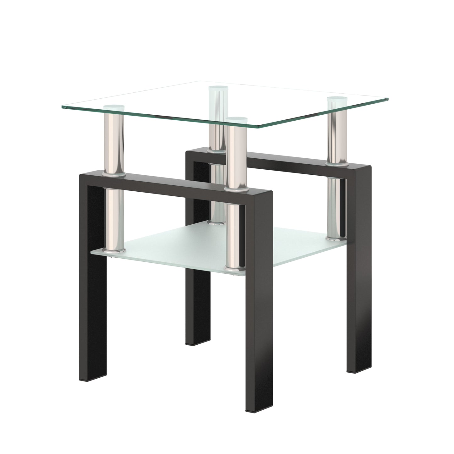 MAYEERTY Modern Square Tempered Glass Coffee Table – Transparent & Black End Table for Living Room