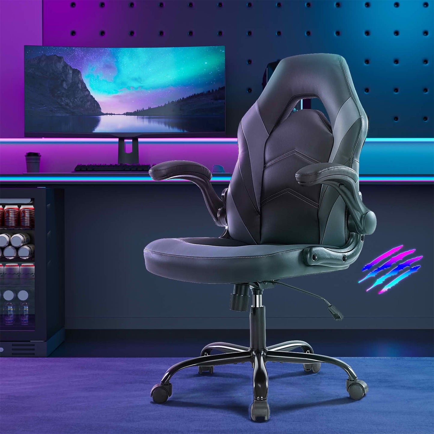 MAYEERTY PU Leather Ergonomic Gaming Office Chair, 360° Swivel Computer Desk Chair with Lumbar Support & Padded Armrests