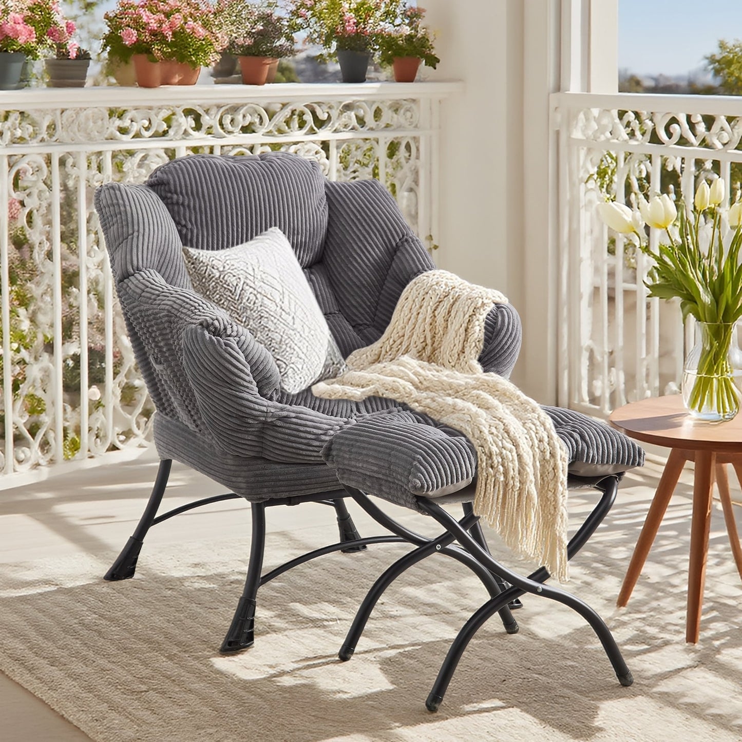 MOONMISS Accent Chair with Ottoman,with Armrests and Side Pockets〠Footrest for Living Room,Navy Blue