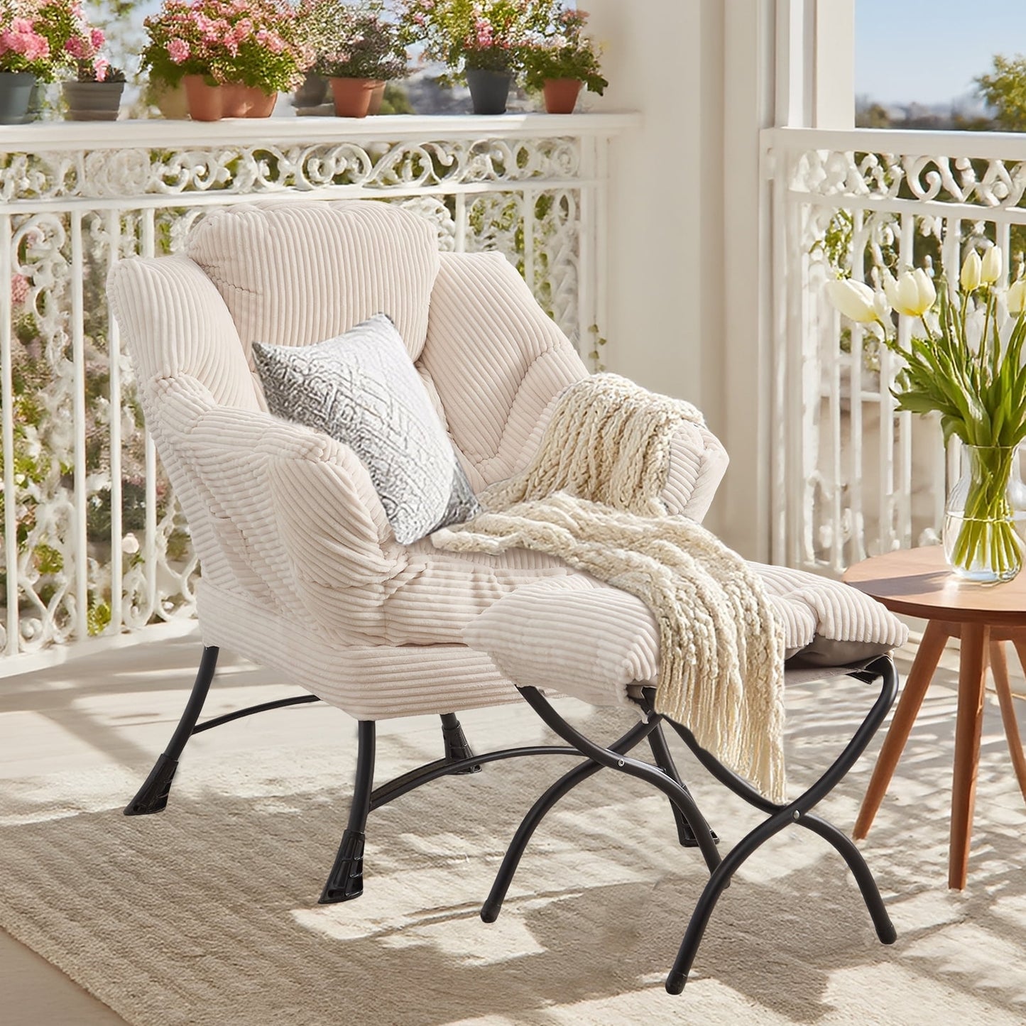 MOONMISS Accent Chair with Ottoman,with Armrests and Side Pockets〠Footrest for Living Room,White