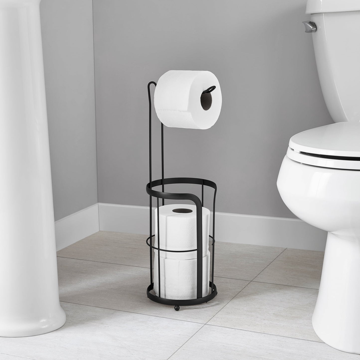 Mainstays Portarrollos de Papel Higiénico Independiente con Reserva para Rollo, Negro Mate