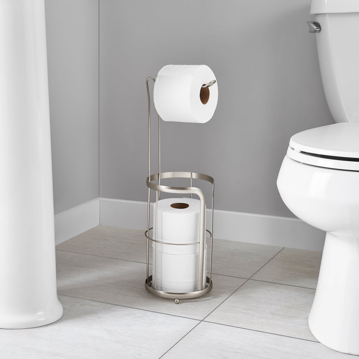 Mainstays Free Standing Toilet Paper Holder with Roll Reserve, Matte Black