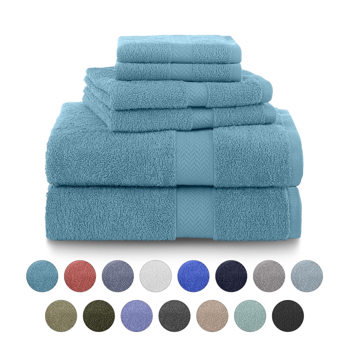 Martex Juego de Toallas de 6 Piezas 100% Algodón Hilado en Anillos, Secado Rápido, Suaves y Absorbentes, Azul Oscuro