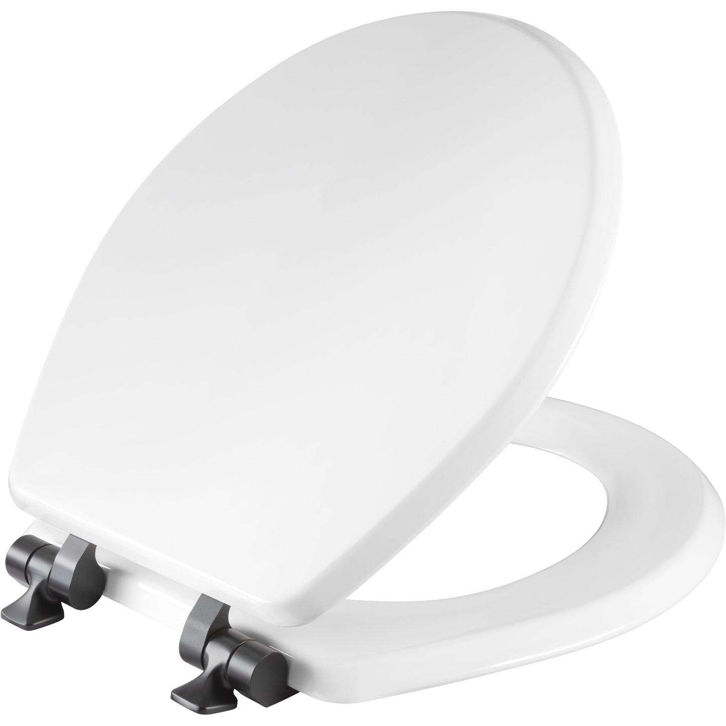 Mayfair Benton®Round Enameled Wood Toilet Seat in White Never Loosens and Soft Close Matte Black Hinge