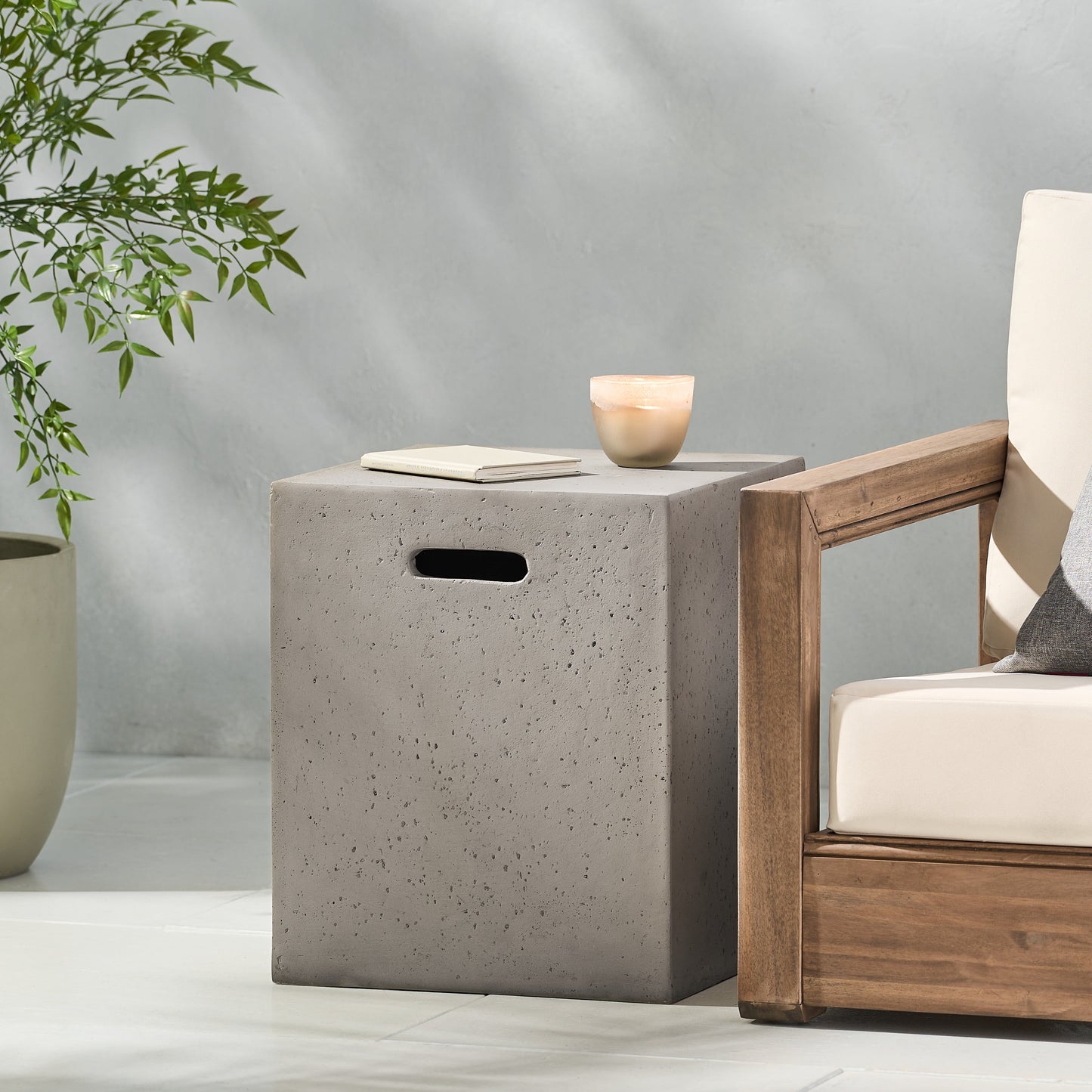 Mayfair Mesa Auxiliar con Soporte para Tanque de Exterior de Hormigón Ligero Gris Claro