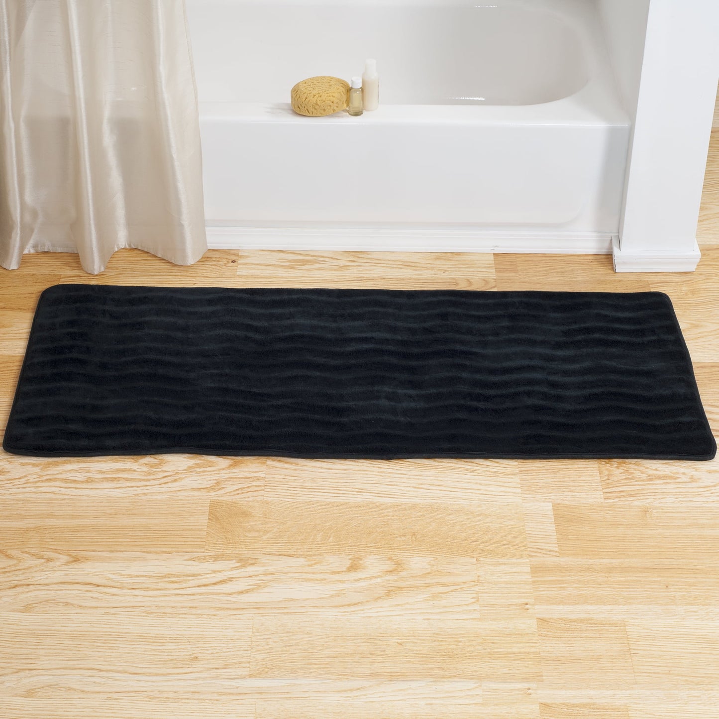 Microfiber Memory Foam Bathmat Oversized Padded Nonslip Accent Rug for Bathroom, Kitchen, Laundry Room, Wave Pattern by Somerset Home (Black)
