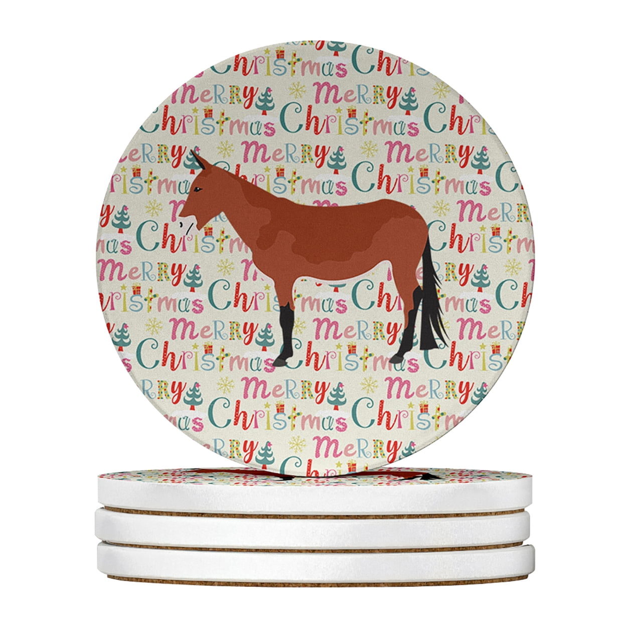 Mule Christmas Large Sandstone Coasters Pack of 4 4 in x 4 in