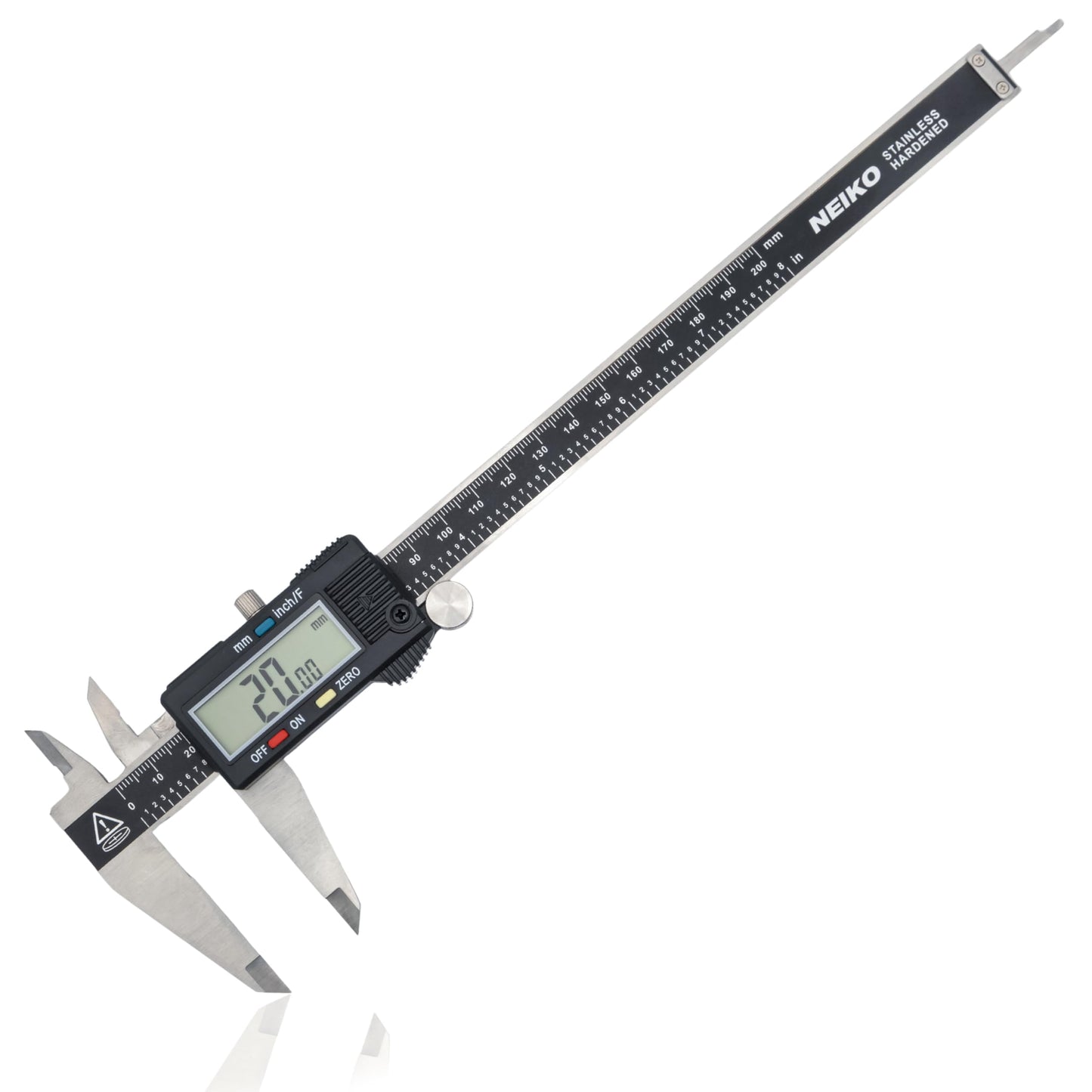 NEIKO 01408A 8†Electronic Digital Caliper Extra Large Display | 0-8 Inches | Inch/Fractions/Millimeter Conversion | Polished Stainless Steel