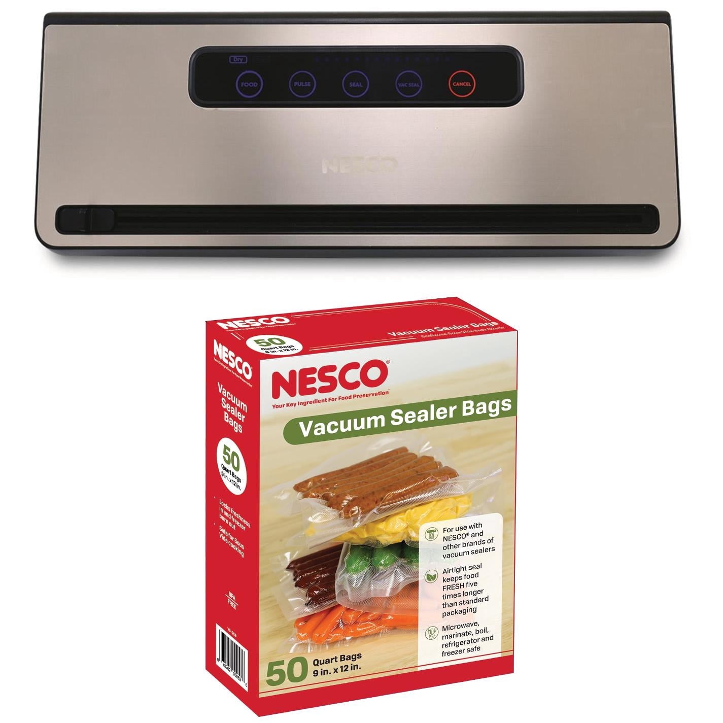 NESCO® Vacuum Sealer Machine, One-Touch Automatic Food Sealer With Digital Control Panel, Pulse Mode, Built-In Roll Storage, For Bulk Food Storage & Freezer Meals, VS-101S