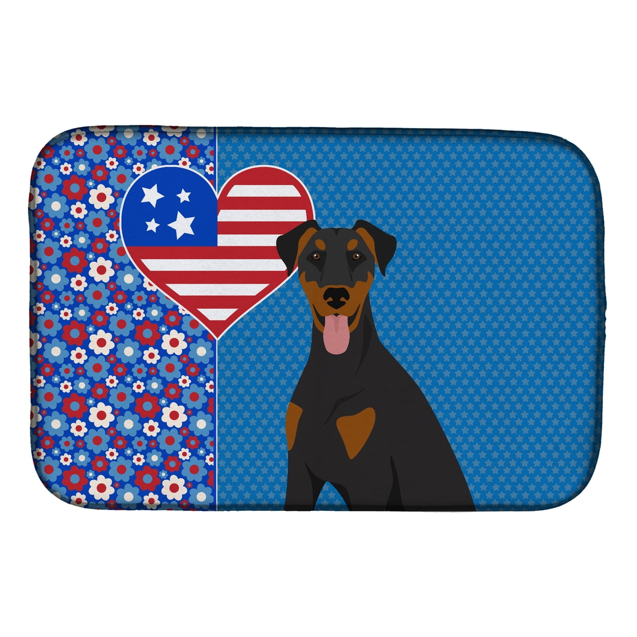 Natural Ear Black and Tan Doberman Pinscher USA American Dish Drying Mat 14 in x 21 in