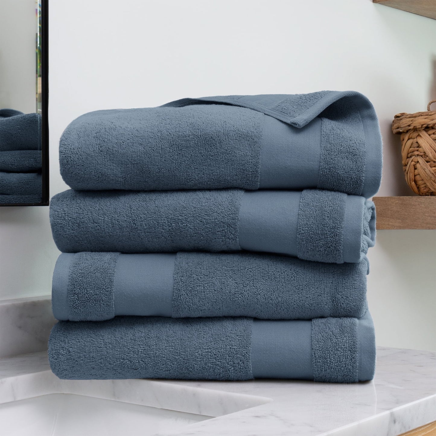 Noble Linens Juego de Toallas de Baño de Algodón Estilo Granja de 4 Piezas, Azul Marino