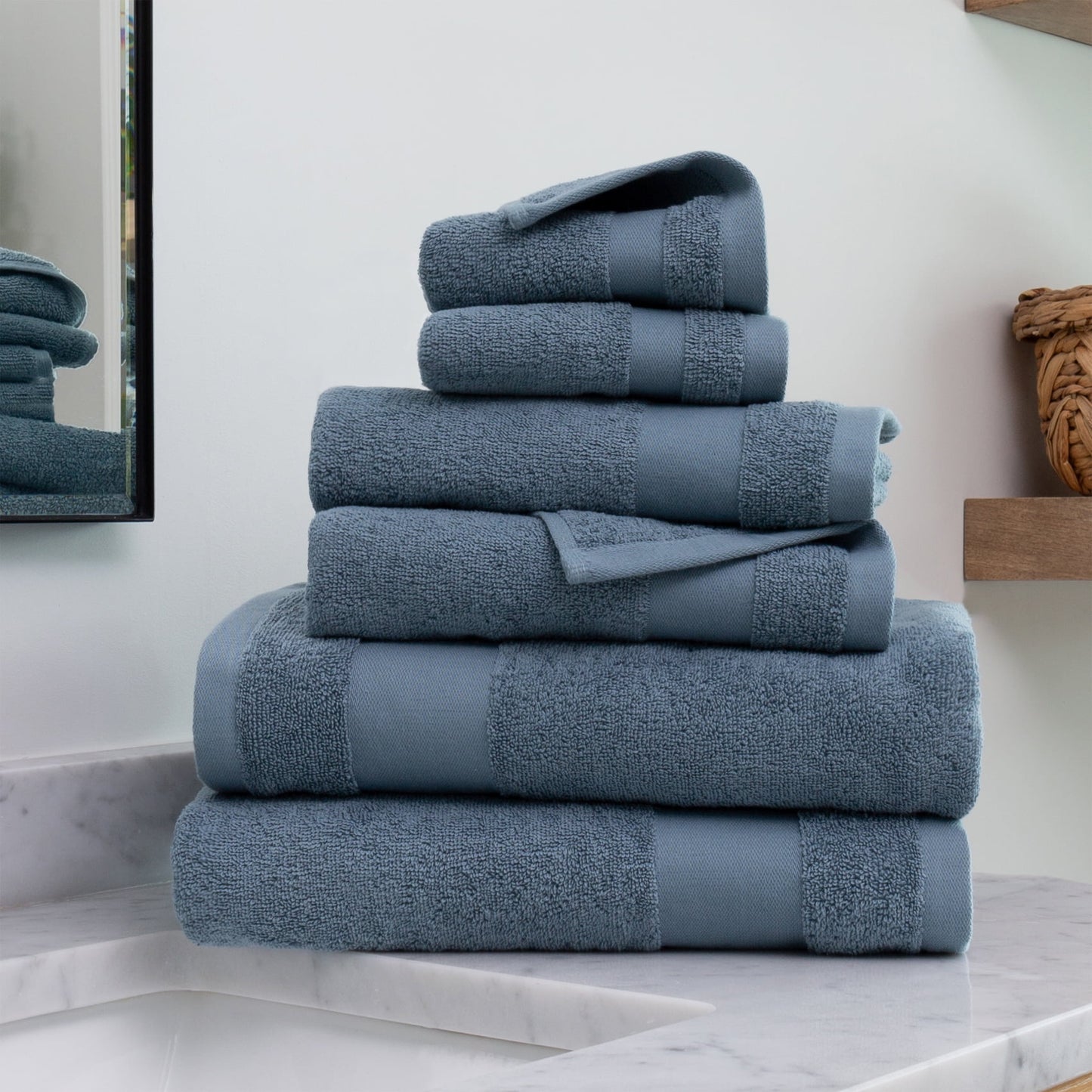 Noble Linens Juego de Toallas de Baño de Algodón Estilo Granja de 6 Piezas, Gris Claro