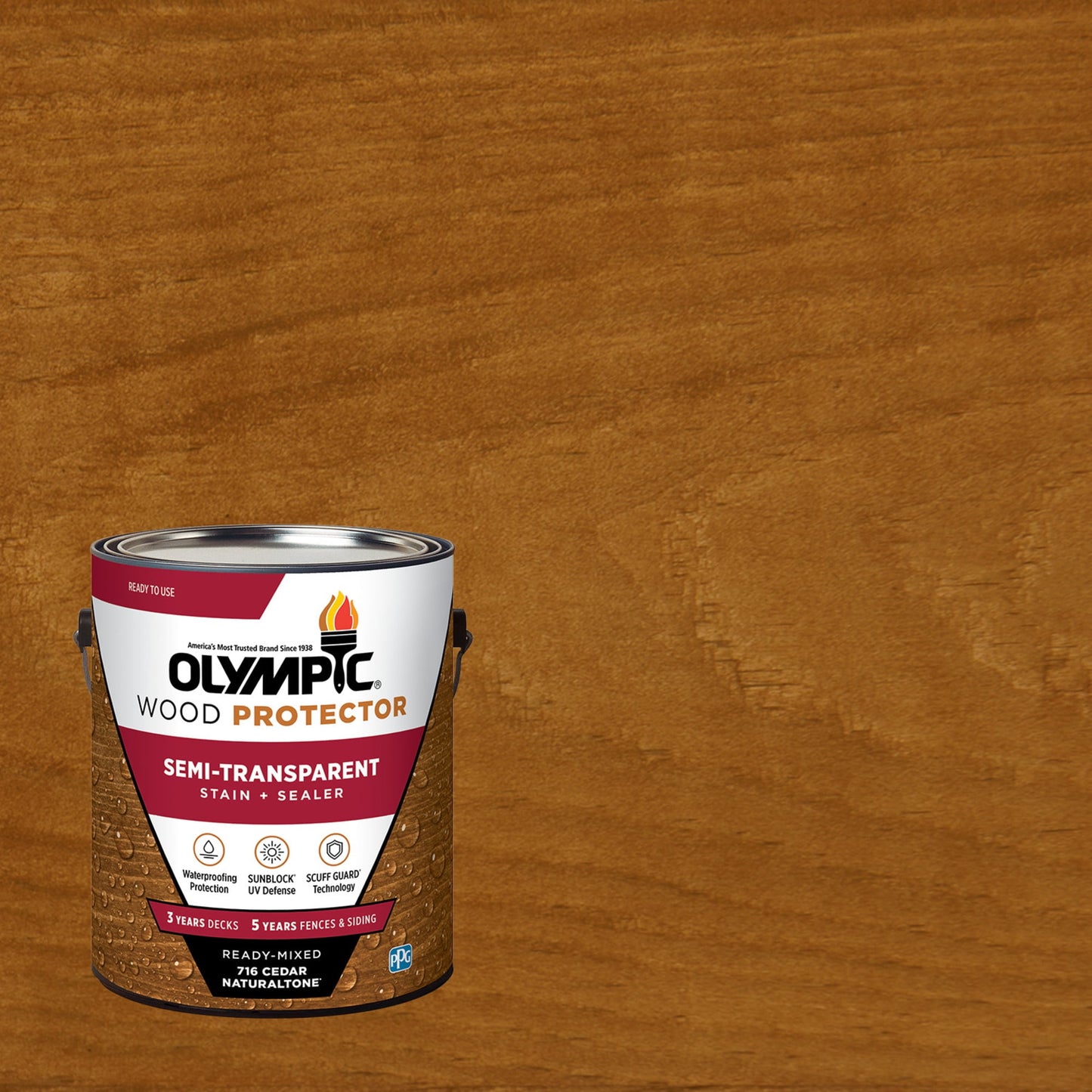 Olympic Wood Protector Cedro Semitransparente Tinte y Sellador para Madera Exterior, 1 Galón