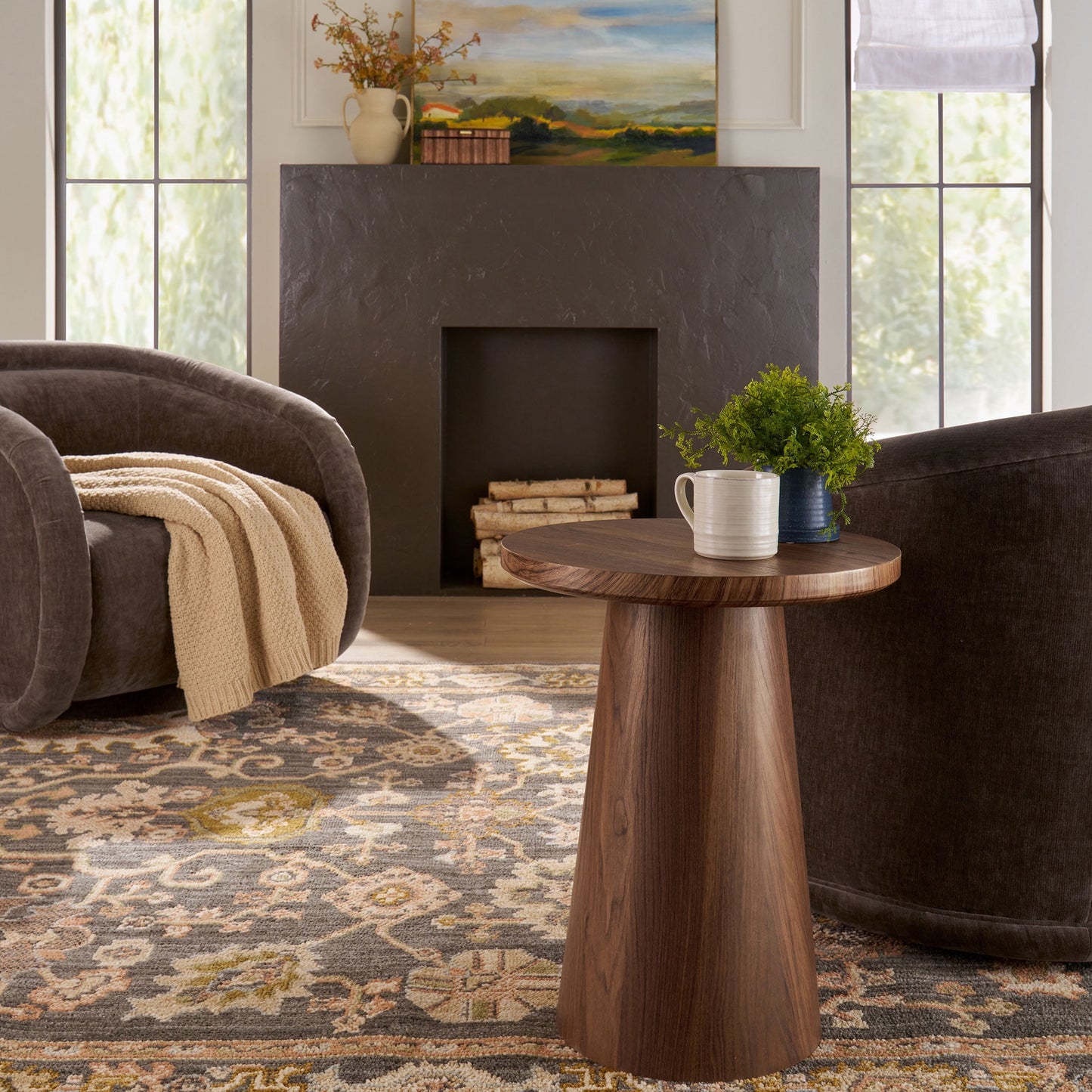 Better Homes & Gardens Ashby Pedestal End Table, Walnut Finish