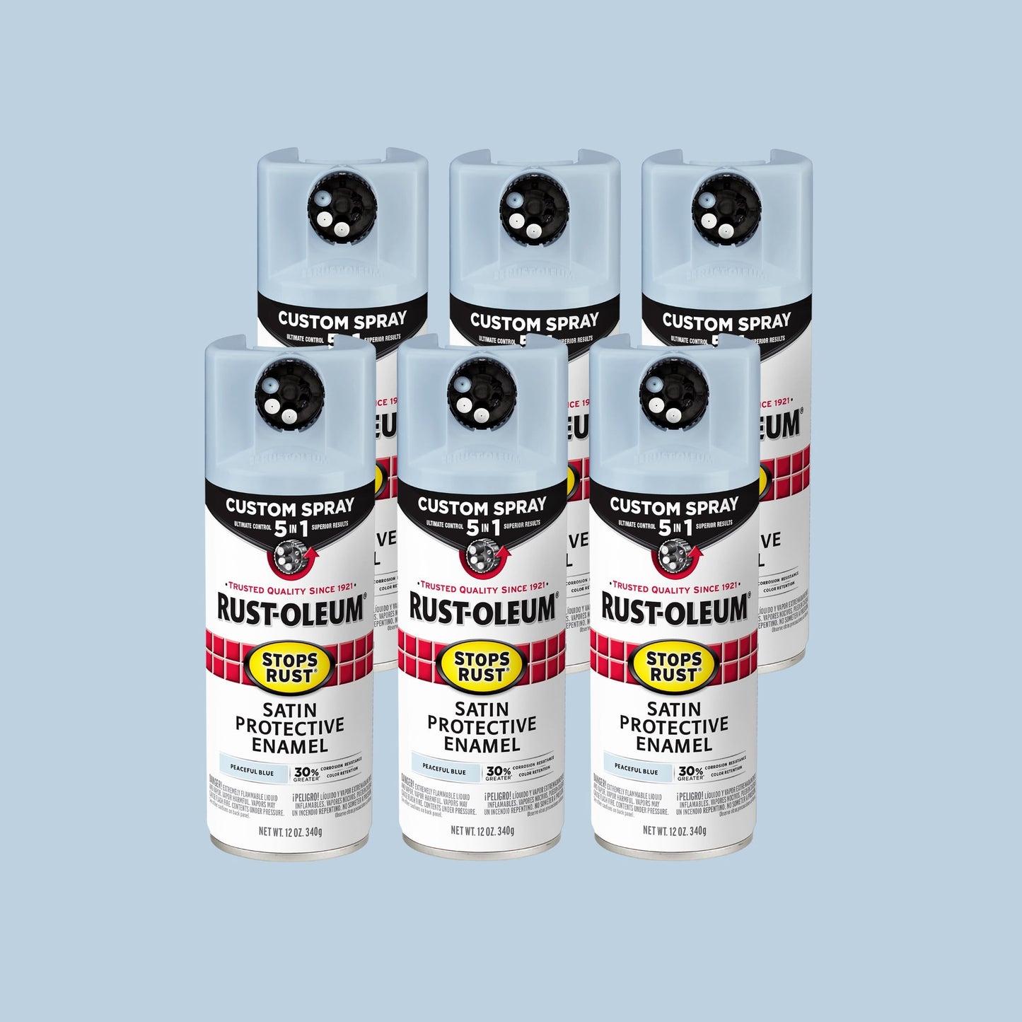 Paquete de 6, Azul PacÃfico, Rust-Oleum Detiene el Óxido Aerosol Personalizado 5 en 1 Pintura en Aerosol Satinada-376882, 12 oz