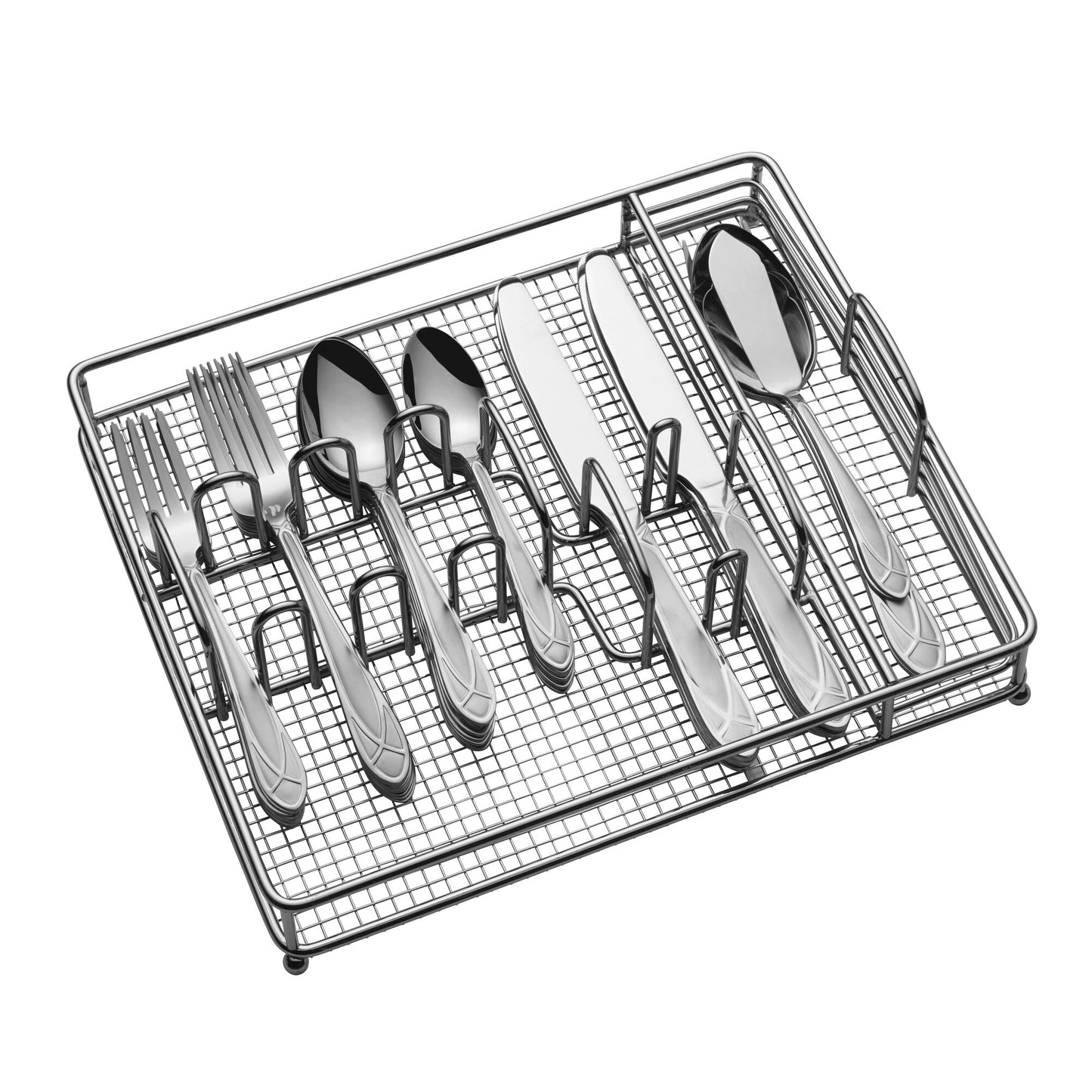 Pfaltzgraff Mirage Frost 18.0 Stainless Steel 42-Piece Flatware Set with Caddy