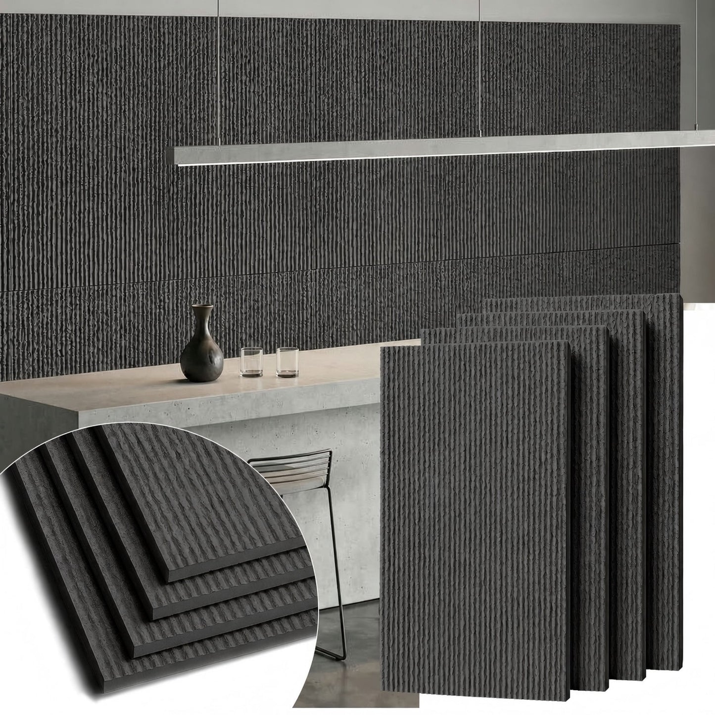 Plank & Hue 4Pcs 48"x24" 3D Faux Stone Wall Panels, Imitation Stone Wall Décor Wainscot Panel Board for Interior Accent Walls, Carbon Gray